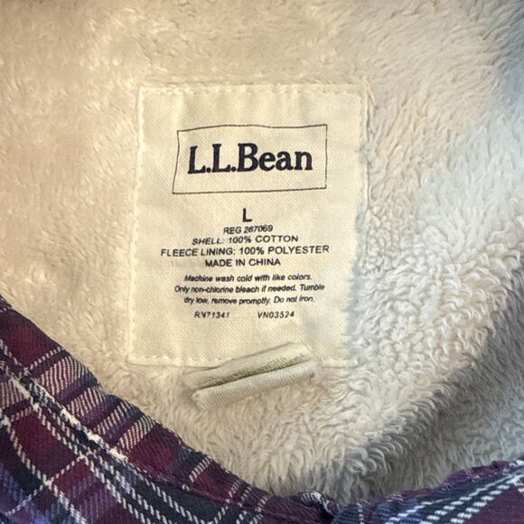 LL Bean Womens Size Large Fleece Lined Flannel Shirt Jacket Shacket Plaid - Picture 3 of 8